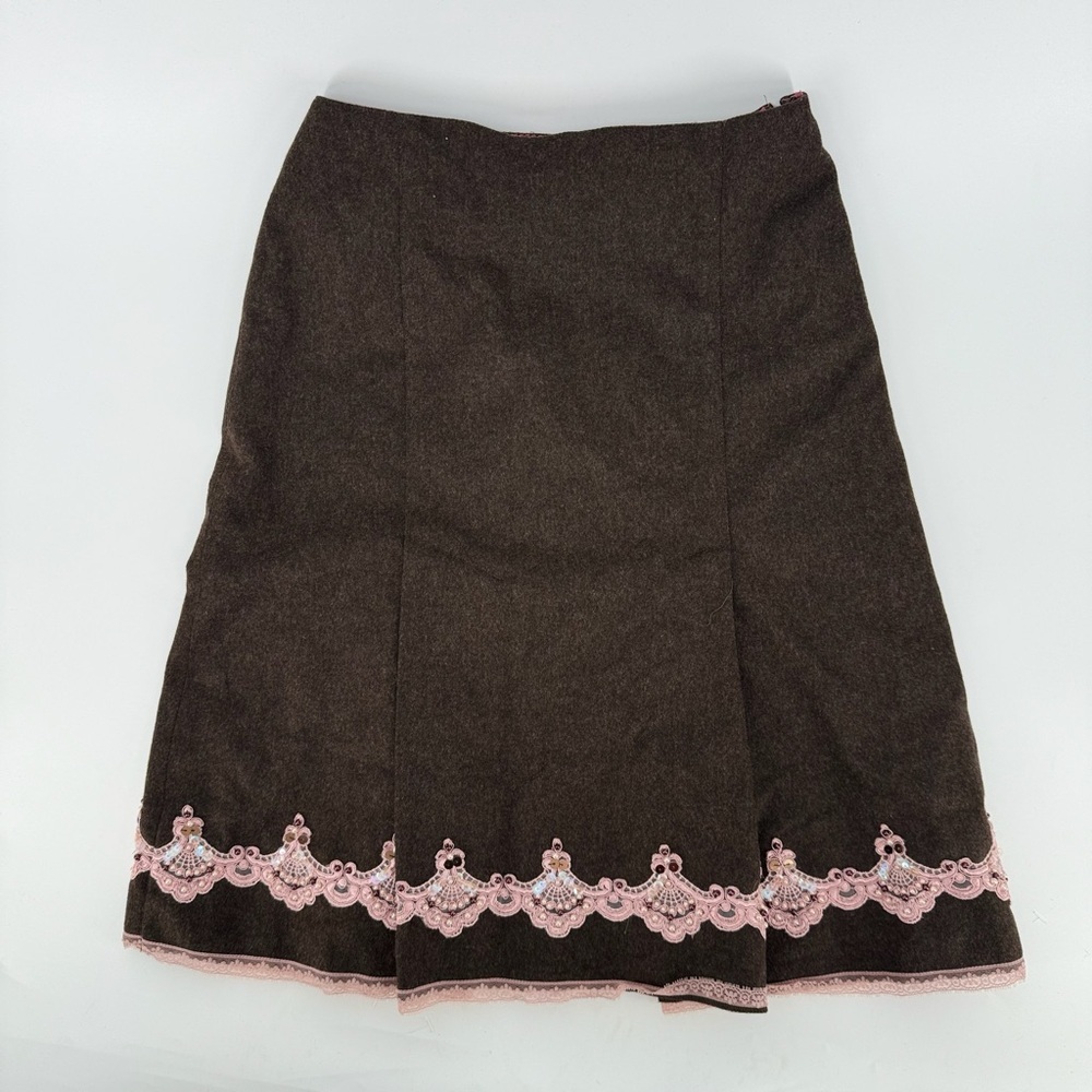 Express Y2K Wool Sequin Embroidered Lacey Beaded Bottom Skirt